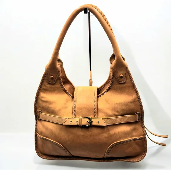 Cole Haan Musturd Yellow Leather Hobo Shoulder Hand Bag Whipstitch Boho Medium - Picture 2 of 16